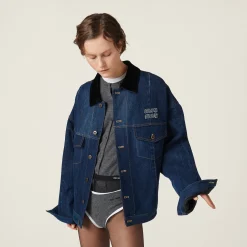 Navy Denim Trucker Jacket | Miu Miu