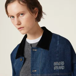 Navy Denim Trucker Jacket | Miu Miu