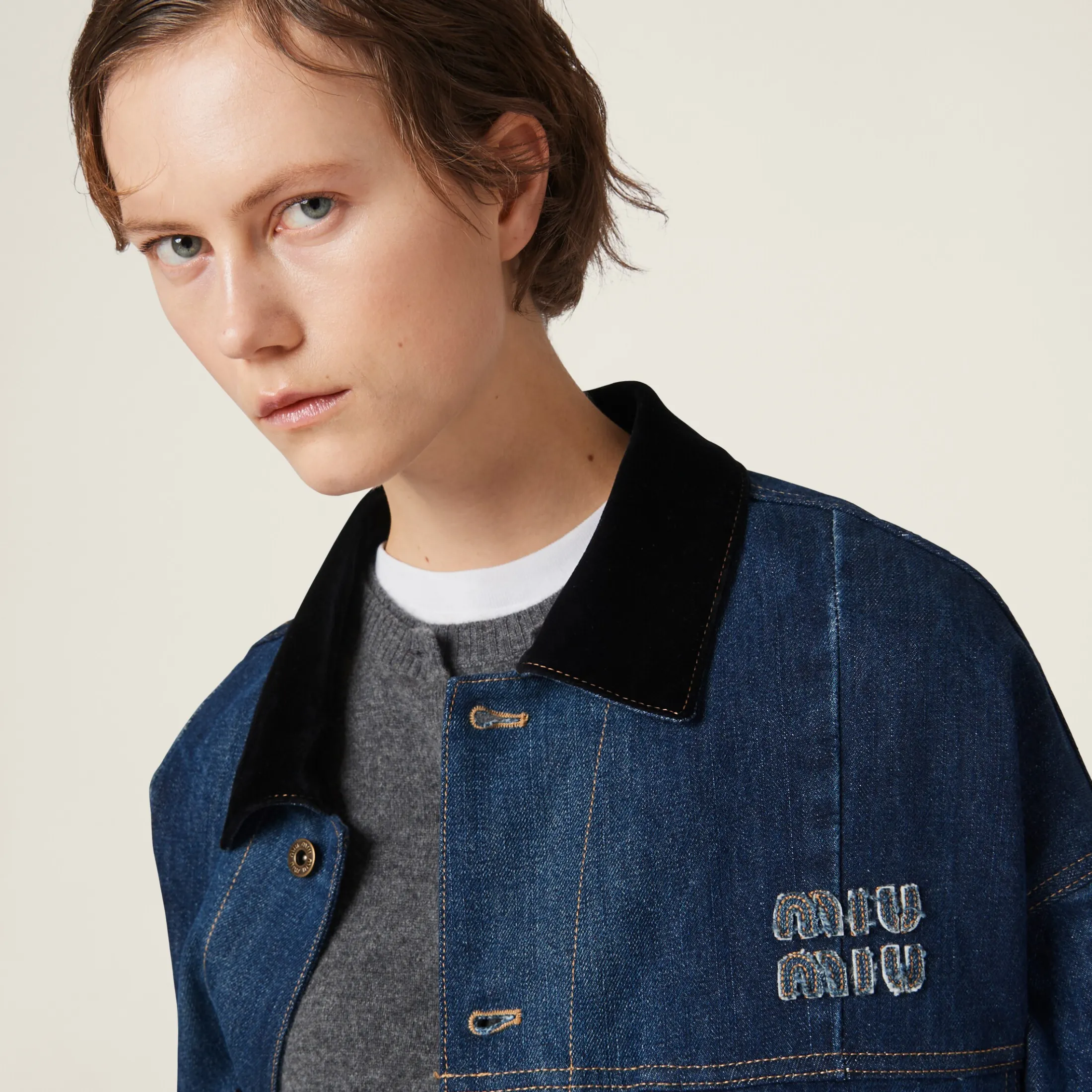 Navy Denim Trucker Jacket | Miu Miu