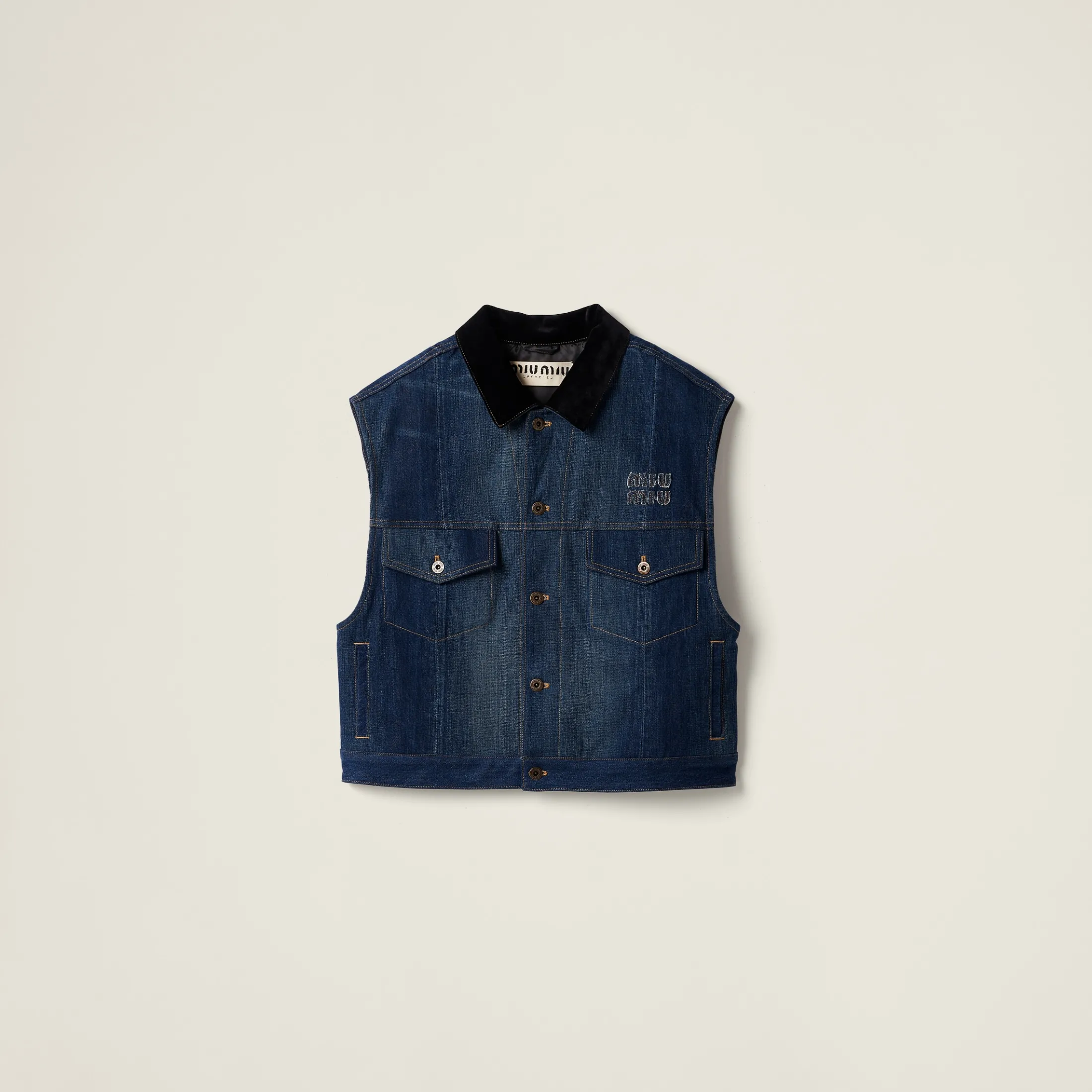 Navy Denim Trucker Vest | Miu Miu