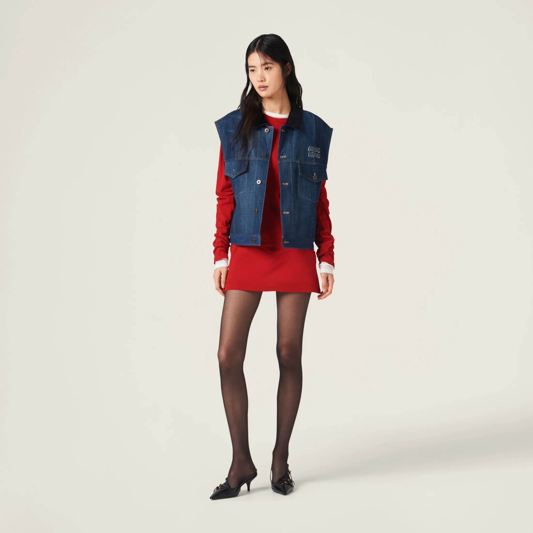 Navy Denim Trucker Vest | Miu Miu