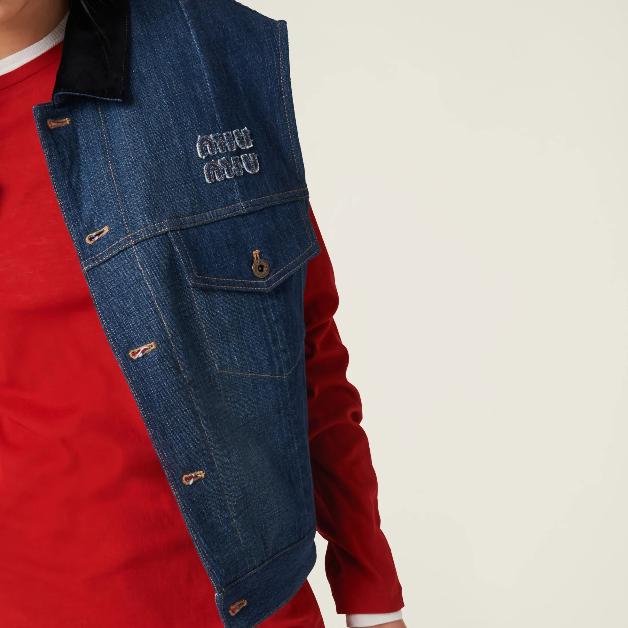 Navy Denim Trucker Vest | Miu Miu