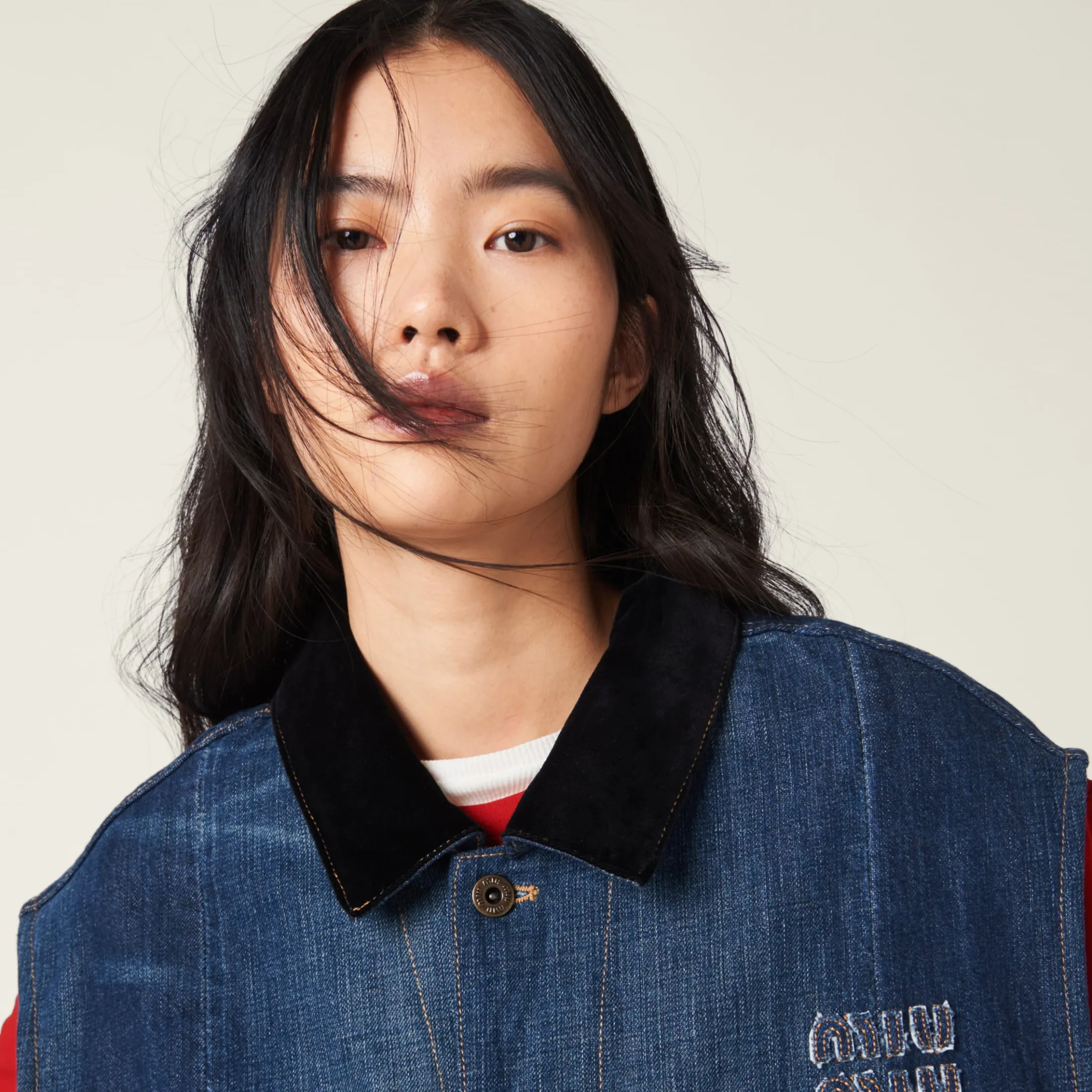 Navy Denim Trucker Vest | Miu Miu