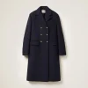 Navy Double-breasted Cloth Coat | Miu Miu