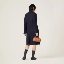 Navy Double-breasted Cloth Coat | Miu Miu