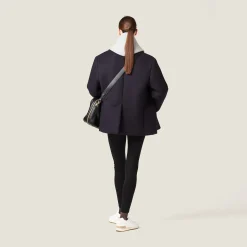 Navy Double-breasted Cloth Peacoat Jacket | Miu Miu