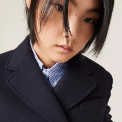 Navy Double-breasted Cloth Coat | Miu Miu