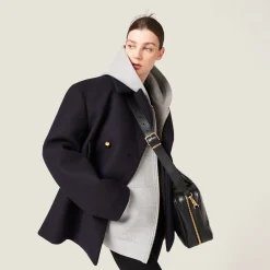 Navy Double-breasted Cloth Peacoat Jacket | Miu Miu