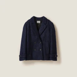 Navy Double-breasted Tweed Jacket | Miu Miu