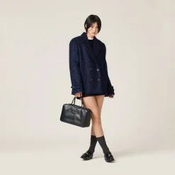 Navy Double-breasted Tweed Jacket | Miu Miu