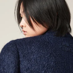 Navy Double-breasted Tweed Jacket | Miu Miu
