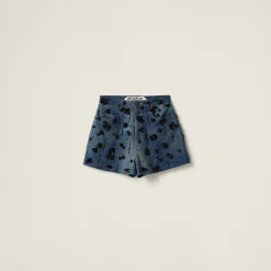 Navy Embellished Denim Shorts | Miu Miu