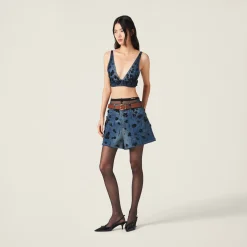 Navy Embellished Denim Shorts | Miu Miu