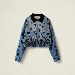 Navy Embellished Denim Trucker Jacket | Miu Miu