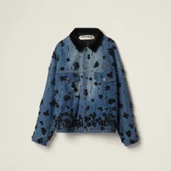 Navy Embellished Denim Trucker Jacket | Miu Miu