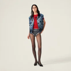 Navy Embellished Denim Trucker Vest | Miu Miu