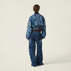 Navy Embellished Denim Trucker Jacket | Miu Miu