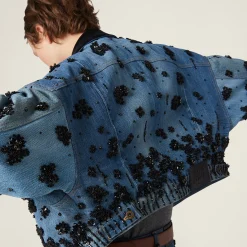 Navy Embellished Denim Trucker Jacket | Miu Miu