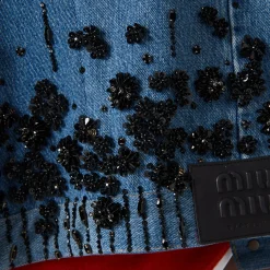 Navy Embellished Denim Trucker Jacket | Miu Miu