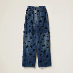 Navy Embellished Five-pocket Denim Jeans | Miu Miu
