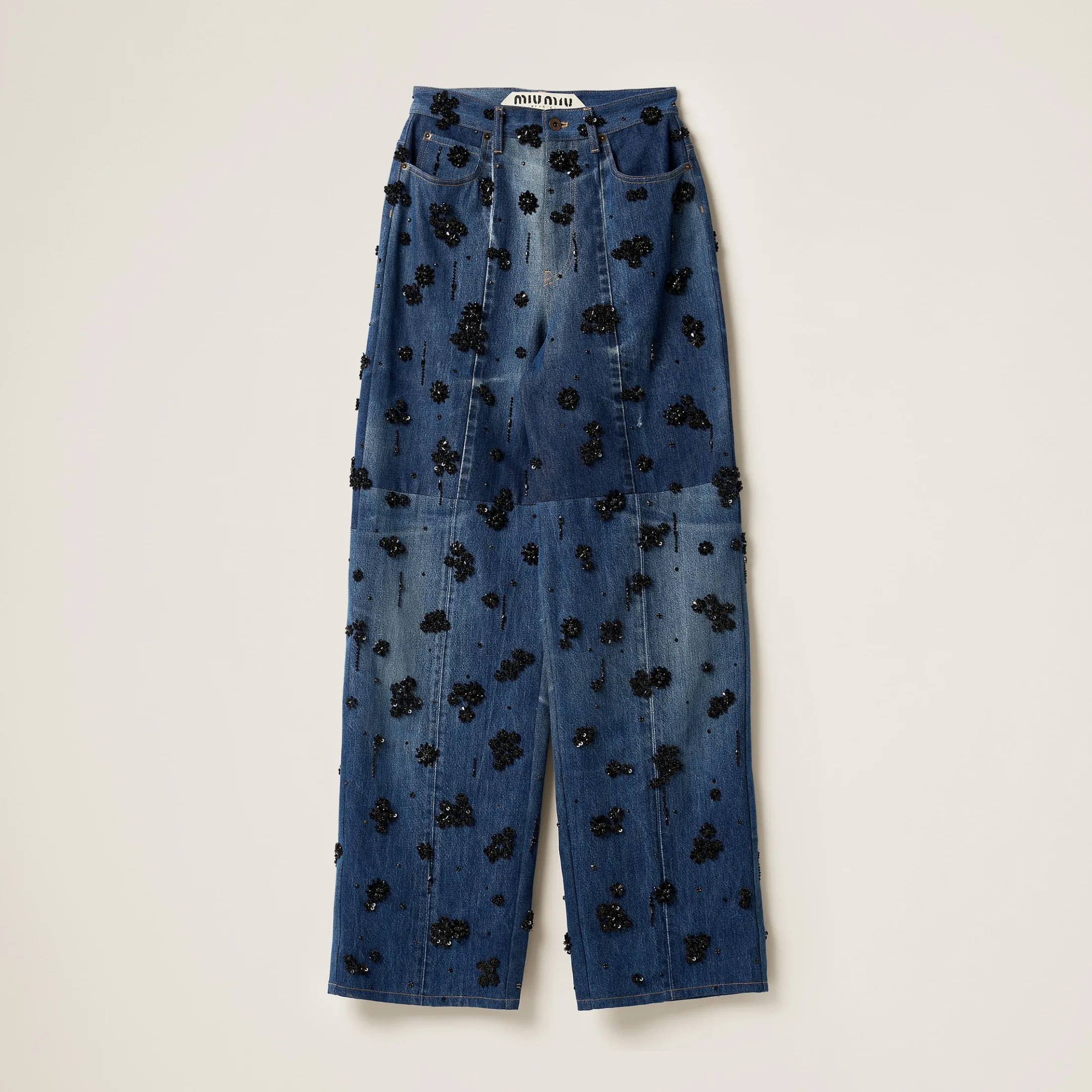 Navy Embellished Five-pocket Denim Jeans | Miu Miu