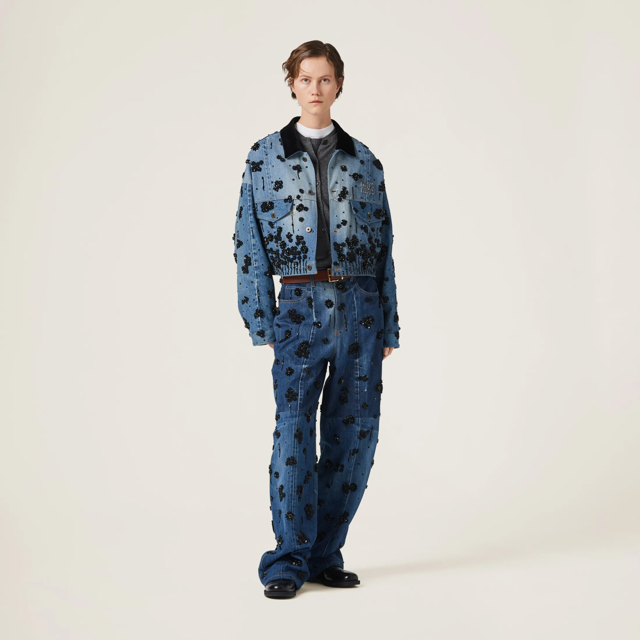Navy Embellished Five-pocket Denim Jeans | Miu Miu