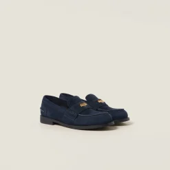 Navy Faded Suede Loafers | Miu Miu