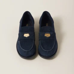 Navy Faded Suede Loafers | Miu Miu