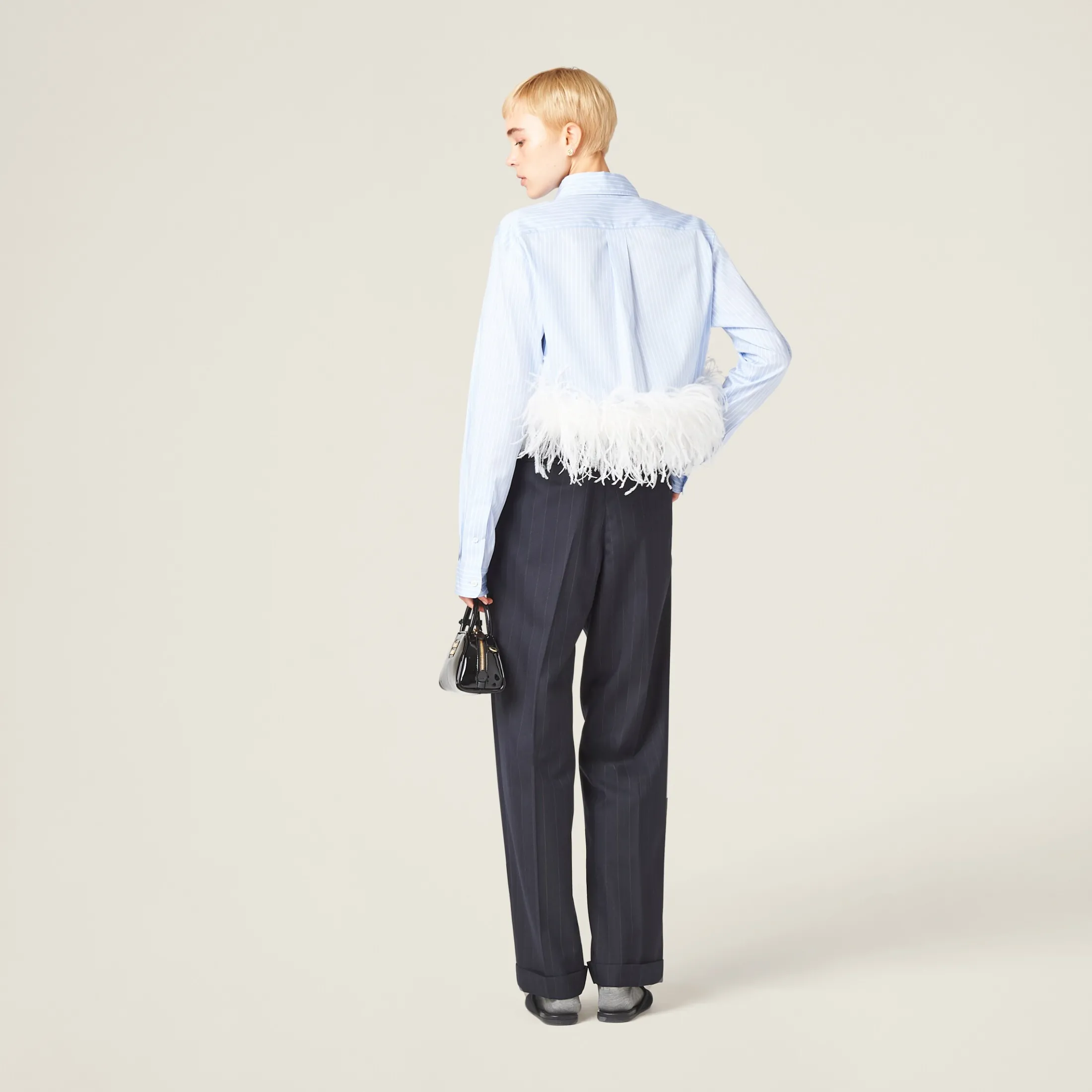 Navy Pinstriped Pants | Miu Miu