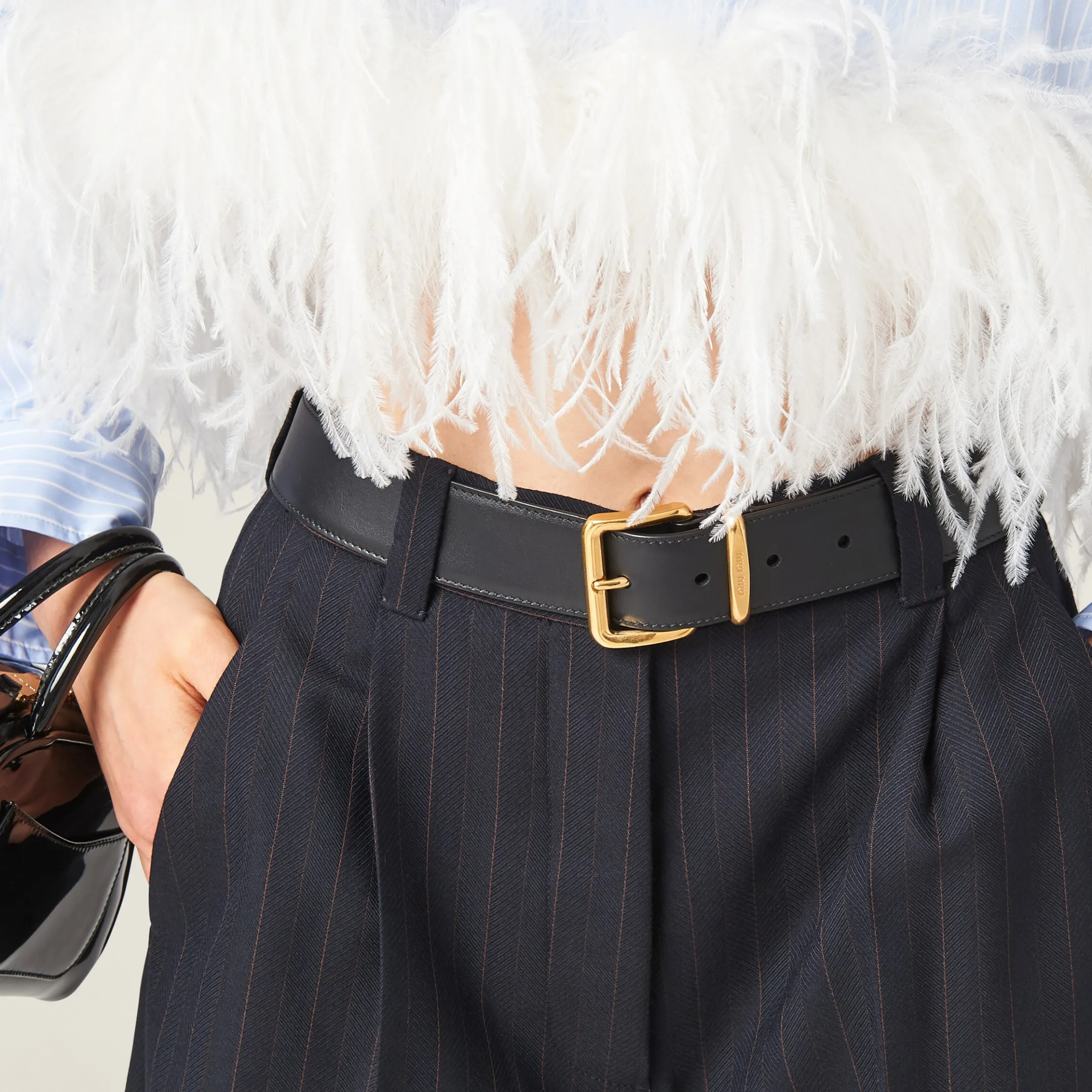 Navy Pinstriped Pants | Miu Miu