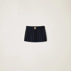 Navy Pleated Batavia Miniskirt | Miu Miu