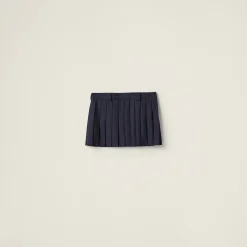 Navy Pleated Batavia Miniskirt | Miu Miu