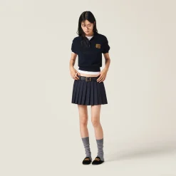 Navy Pleated Batavia Miniskirt | Miu Miu