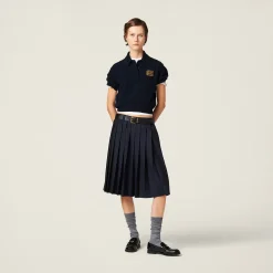 Navy Pleated Batavia Skirt | Miu Miu
