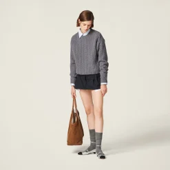 Navy Pleated Pinstripe Miniskirt | Miu Miu