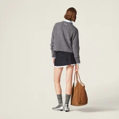 Navy Pleated Pinstripe Miniskirt | Miu Miu