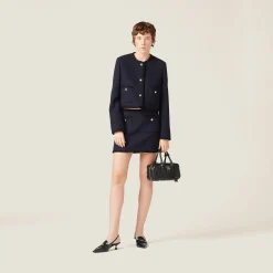 Navy Single-breasted Cloth Jacket | Miu Miu