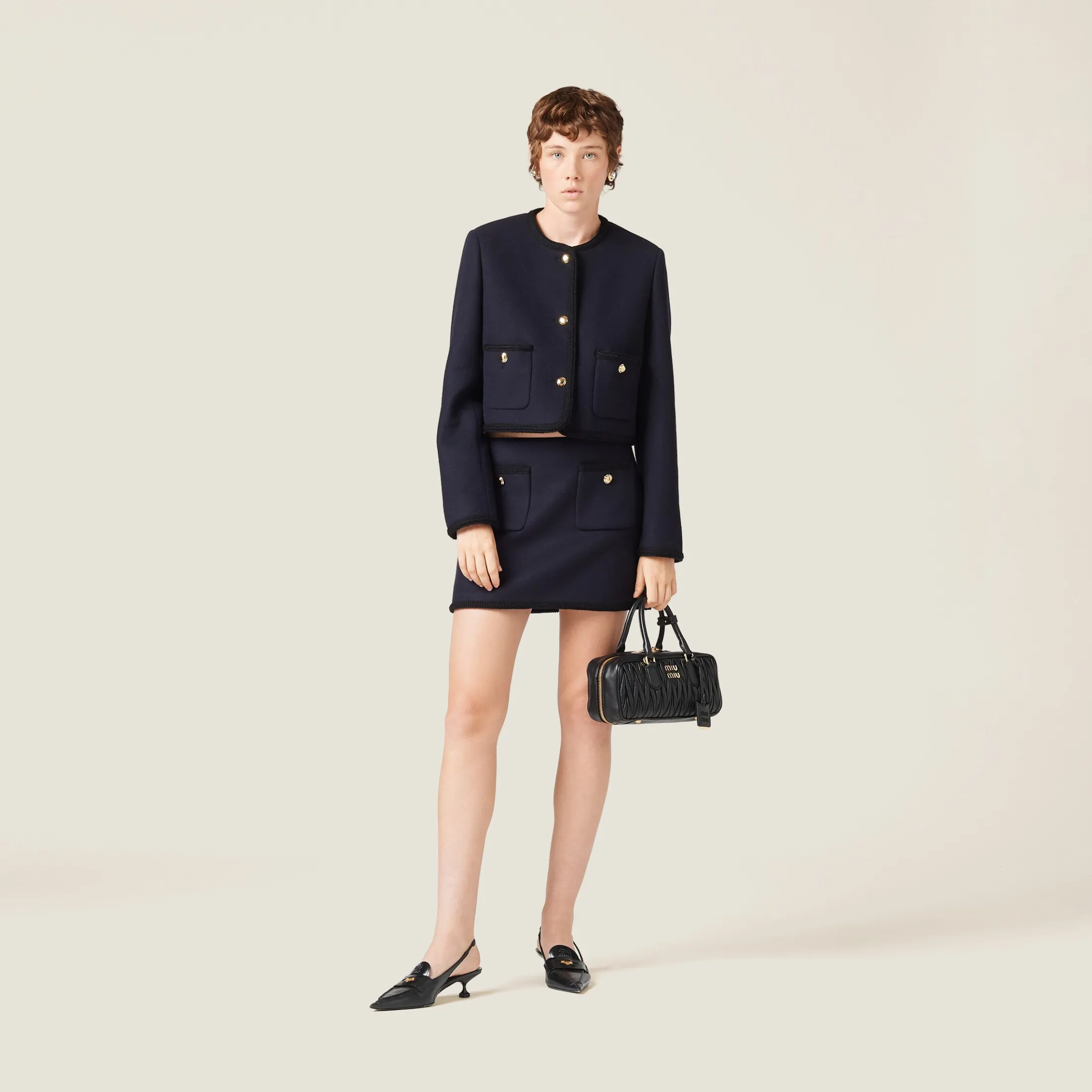 Navy Single-breasted Cloth Jacket | Miu Miu