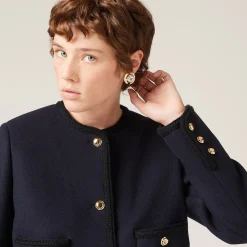 Navy Single-breasted Cloth Jacket | Miu Miu