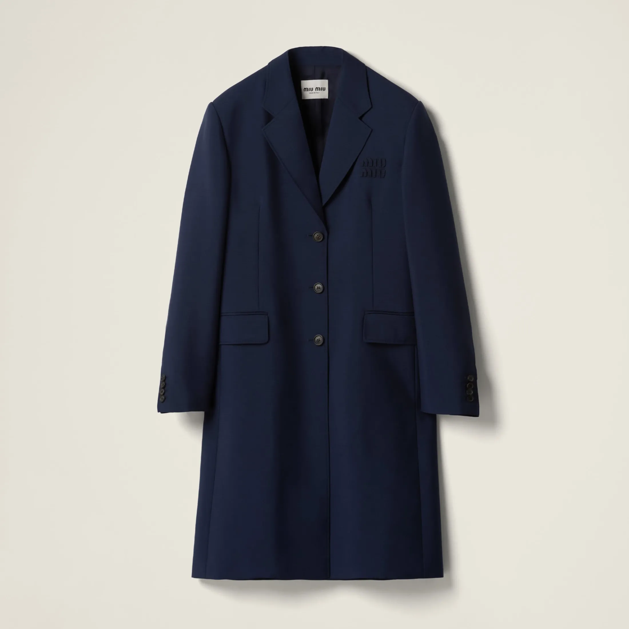 Navy Single-breasted Mohair Coat | Miu Miu