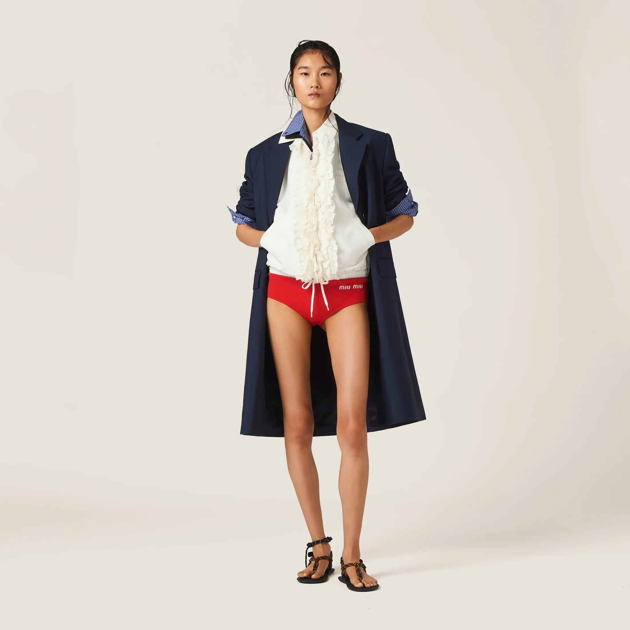 Navy Single-breasted Mohair Coat | Miu Miu