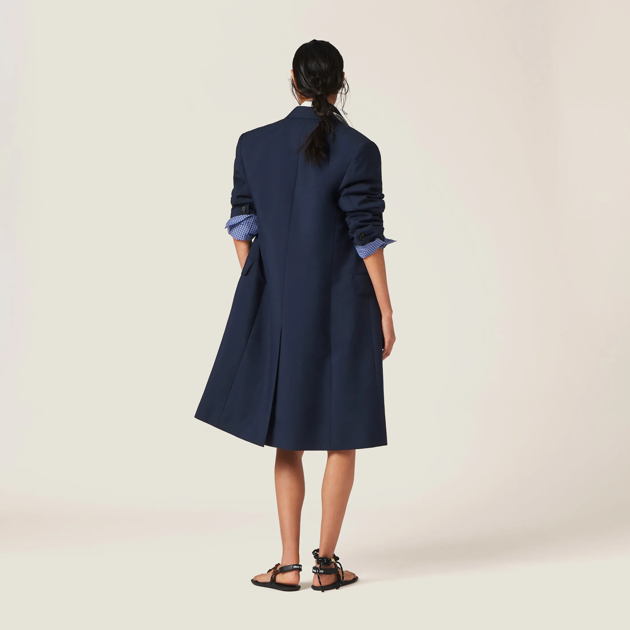 Navy Single-breasted Mohair Coat | Miu Miu