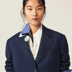 Navy Single-breasted Mohair Coat | Miu Miu