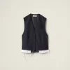 Navy Single-breasted Pinstriped Vest | Miu Miu