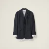 Navy Single-breasted Pinstripe Jacket | Miu Miu