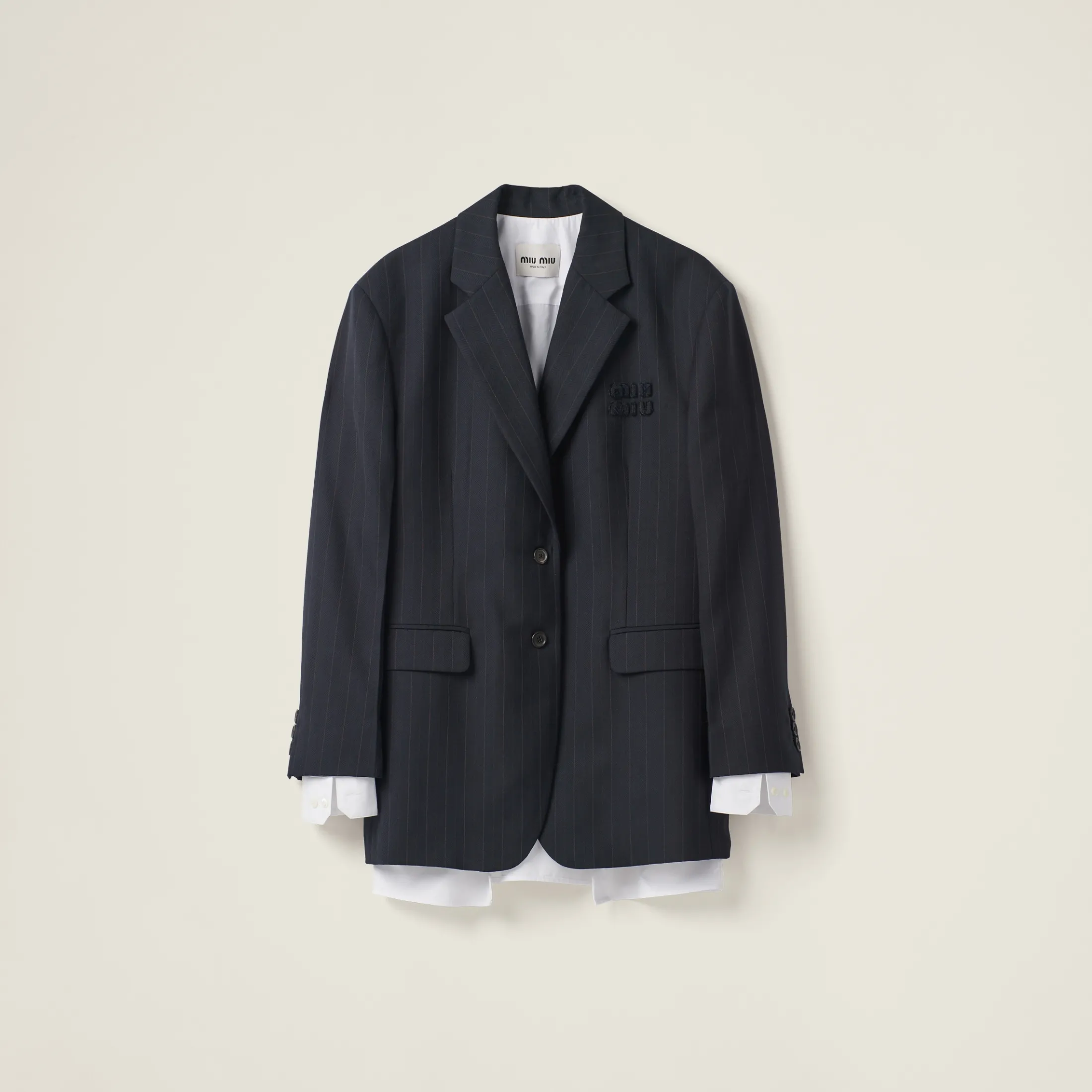 Navy Single-breasted Pinstripe Jacket | Miu Miu