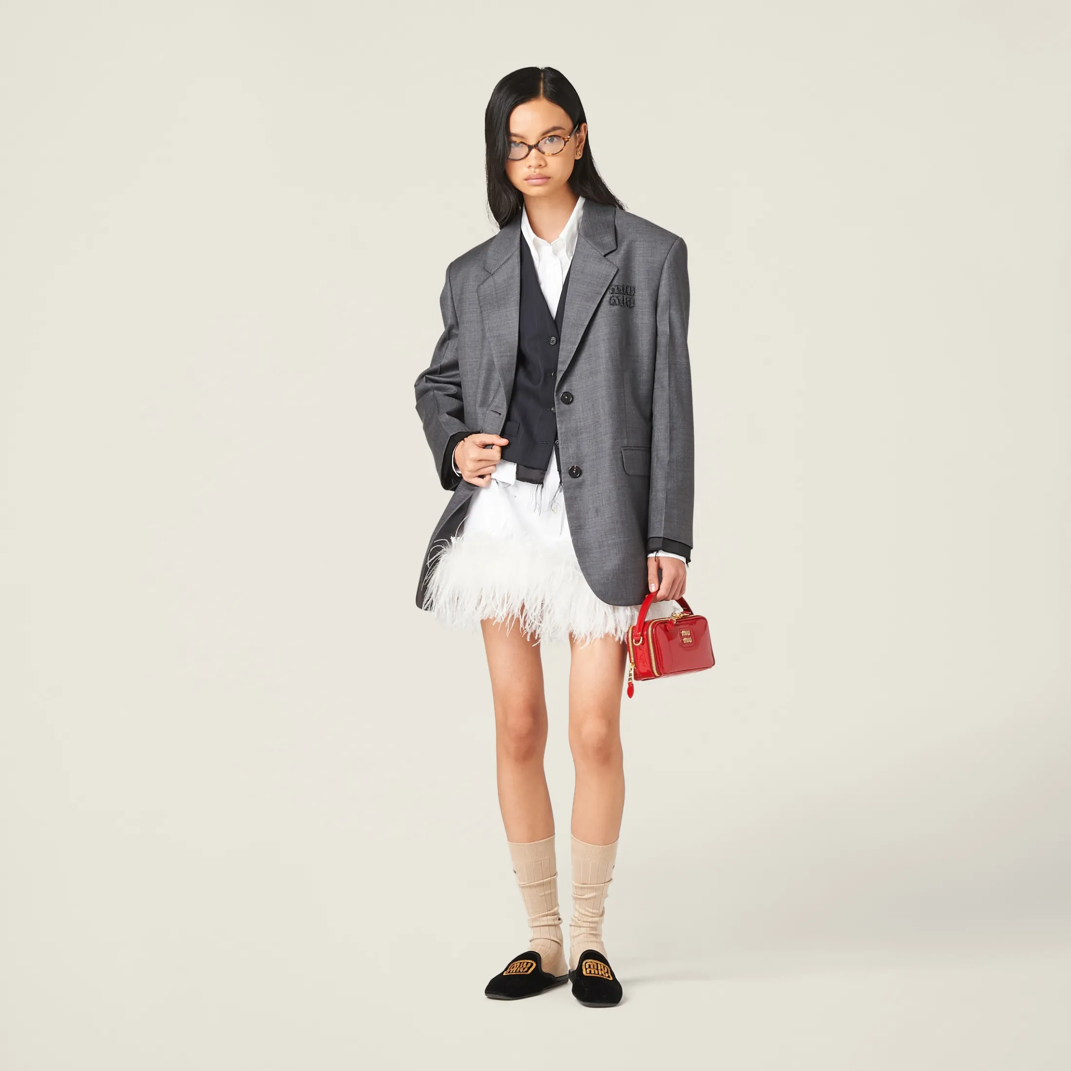 Navy Single-breasted Pinstriped Vest | Miu Miu