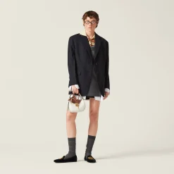Navy Single-breasted Pinstripe Jacket | Miu Miu