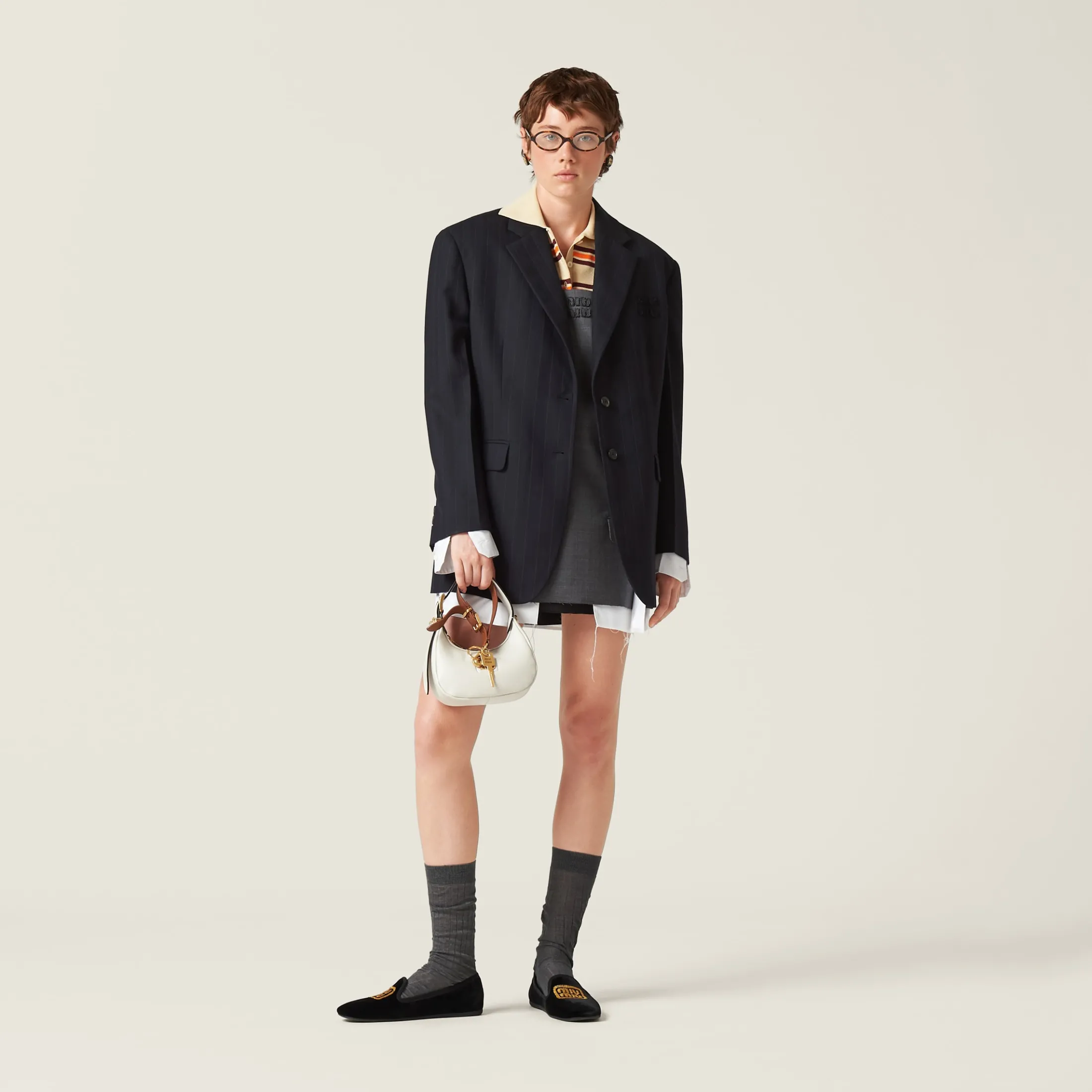 Navy Single-breasted Pinstripe Jacket | Miu Miu