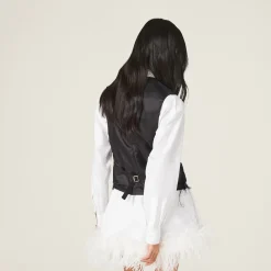 Navy Single-breasted Pinstriped Vest | Miu Miu